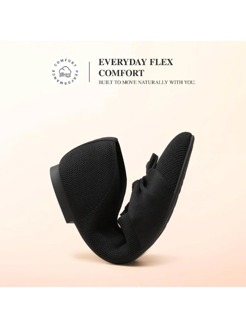Women's Black Foldable Bow Pointed Toe Ballet Flats Knit Cushioned Comfort Shoes